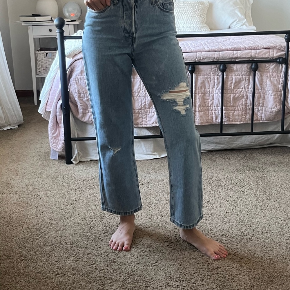 Blank NYC Light Blue Distressed Straight Leg Jeans